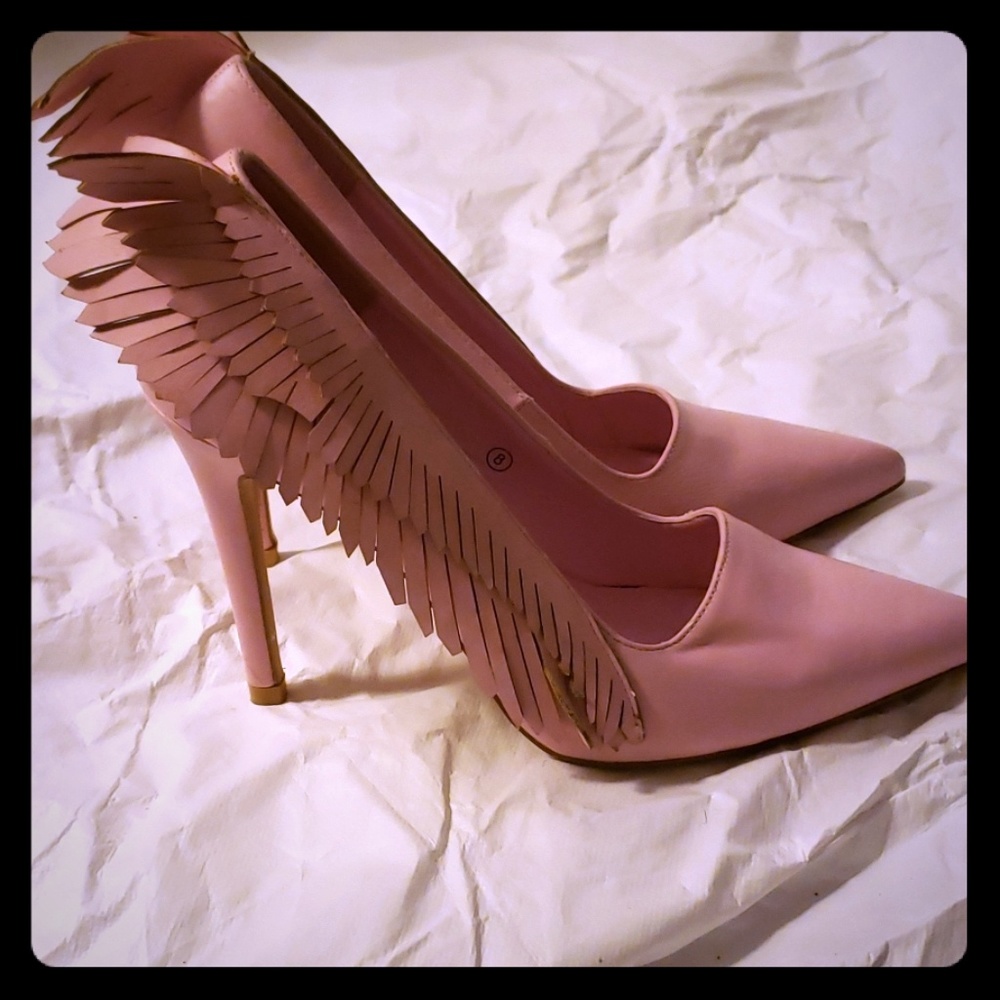 Pink angel wing heels